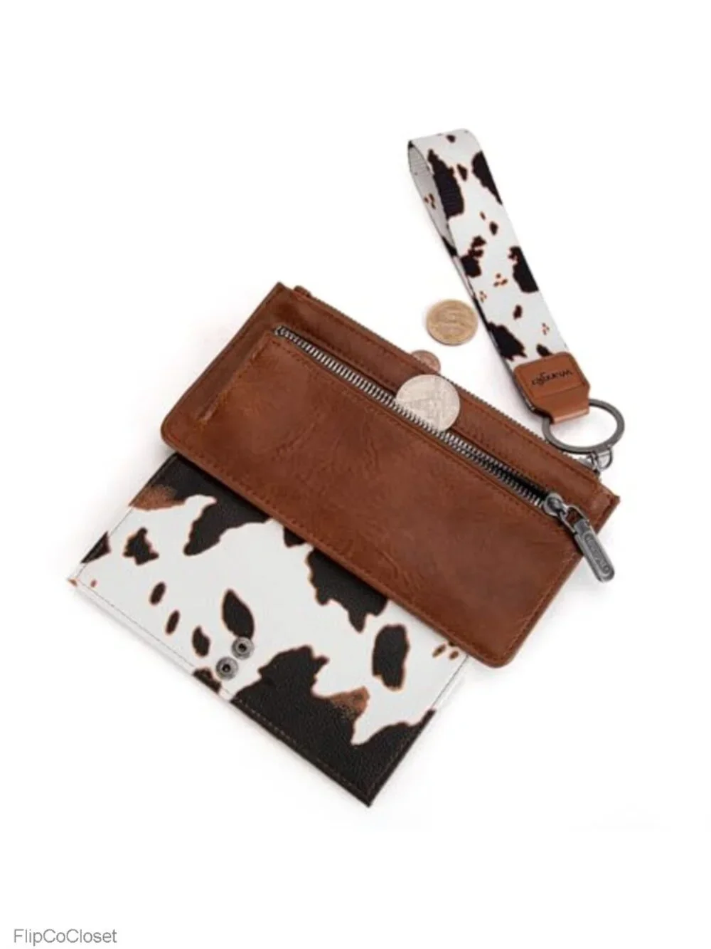 Wrangler Cow Print Wristlet Wallet RFID Card Case Coin Purse